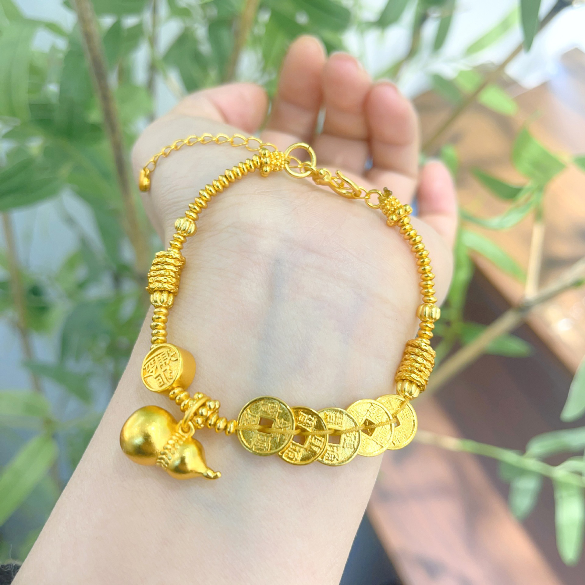 【金輝】日進斗金古法金沙五帝錢葫蘆盤纏手鍊