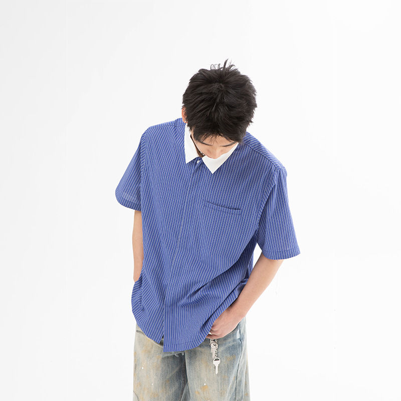 4M33 復古直紋POLO領條紋上衣 一色