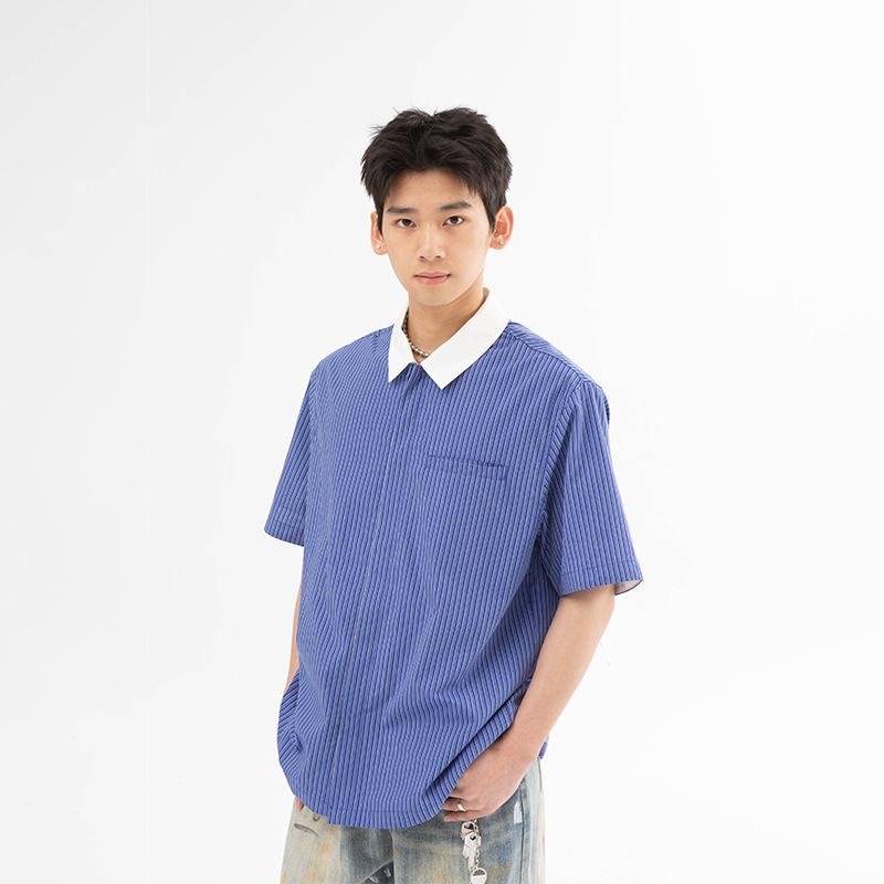 4M33 復古直紋POLO領條紋上衣 一色