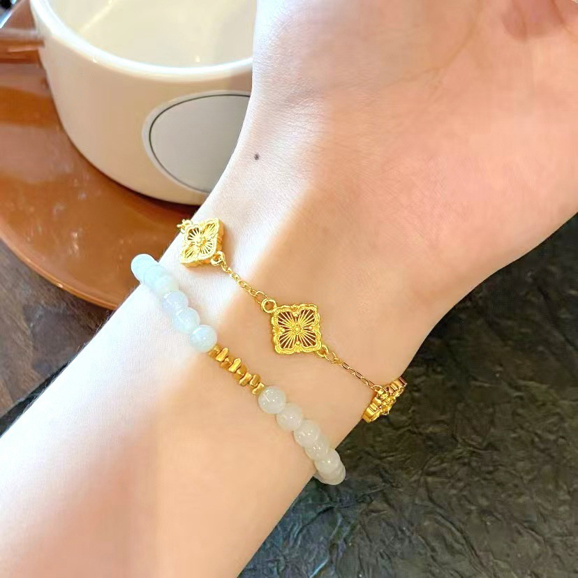 【金輝】幸運四葉草古法沙金碎銀手鍊