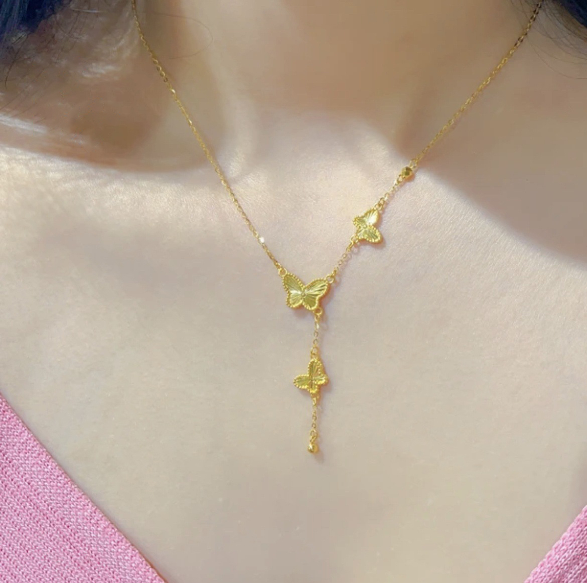 【金輝】爆閃古法金沙蝴蝶項鍊/鎖骨鍊