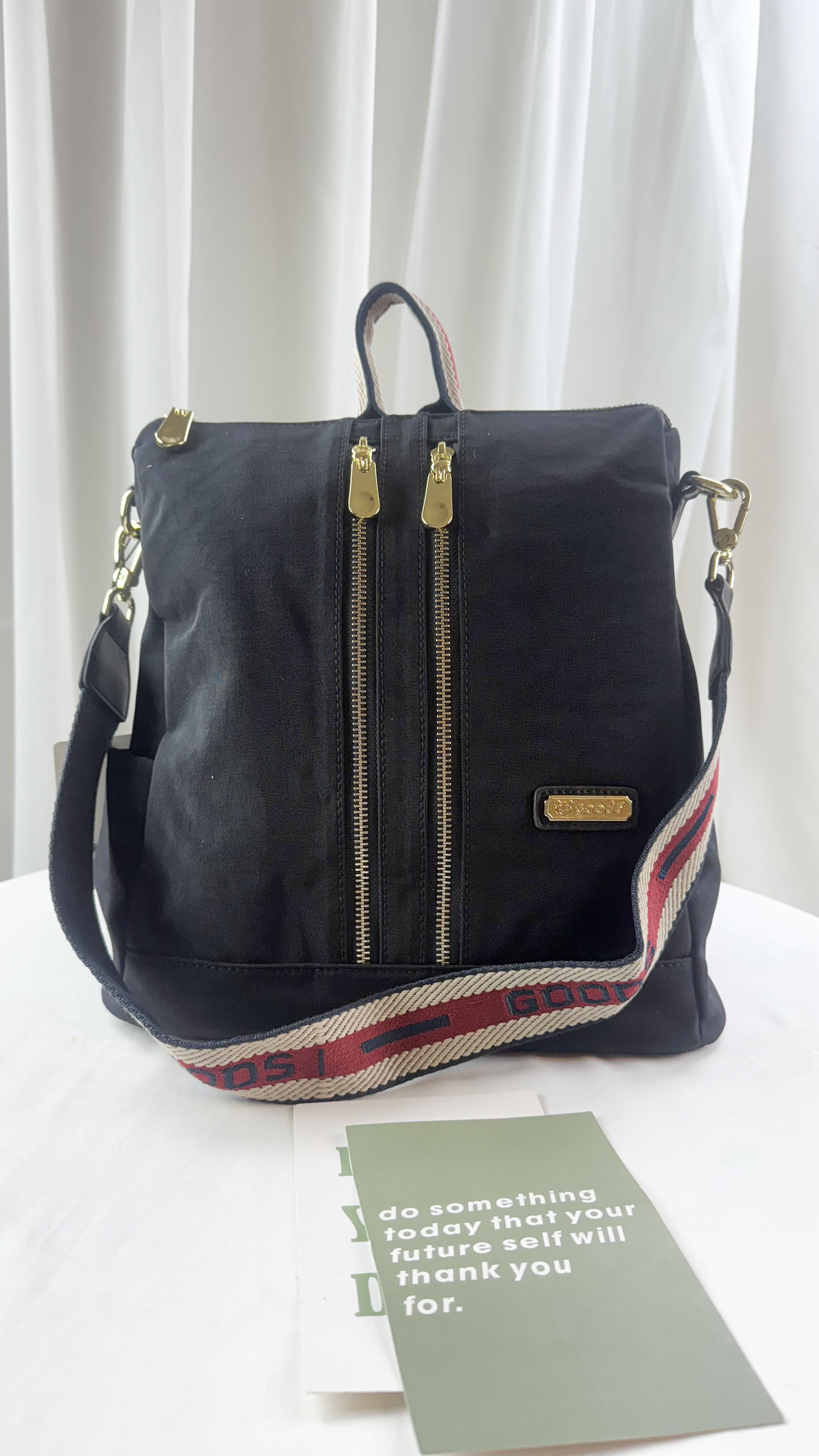 GOODS 織帶黑防潑水後背包 附吊飾  #2629