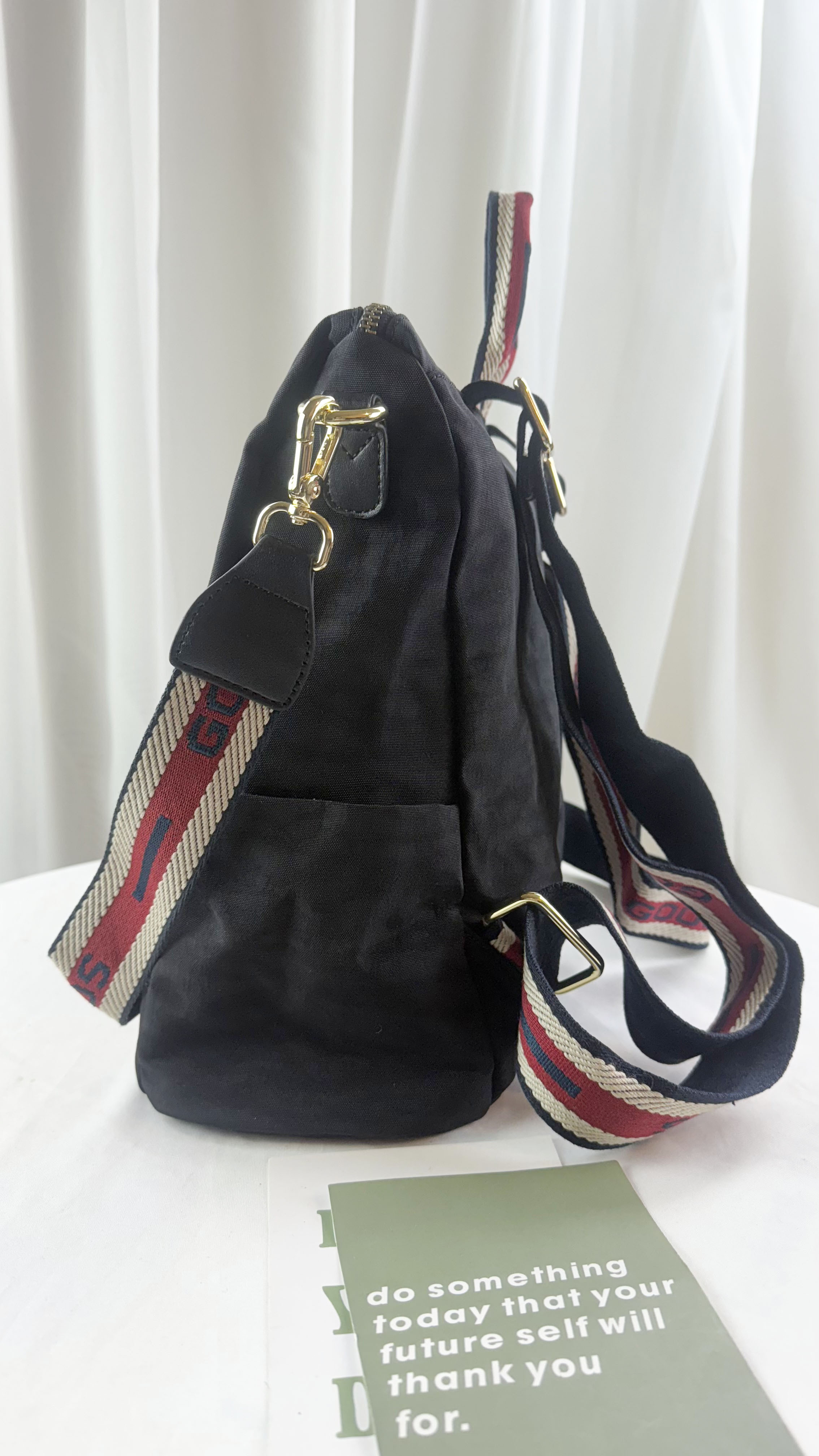 GOODS 織帶黑防潑水後背包 附吊飾  #2629