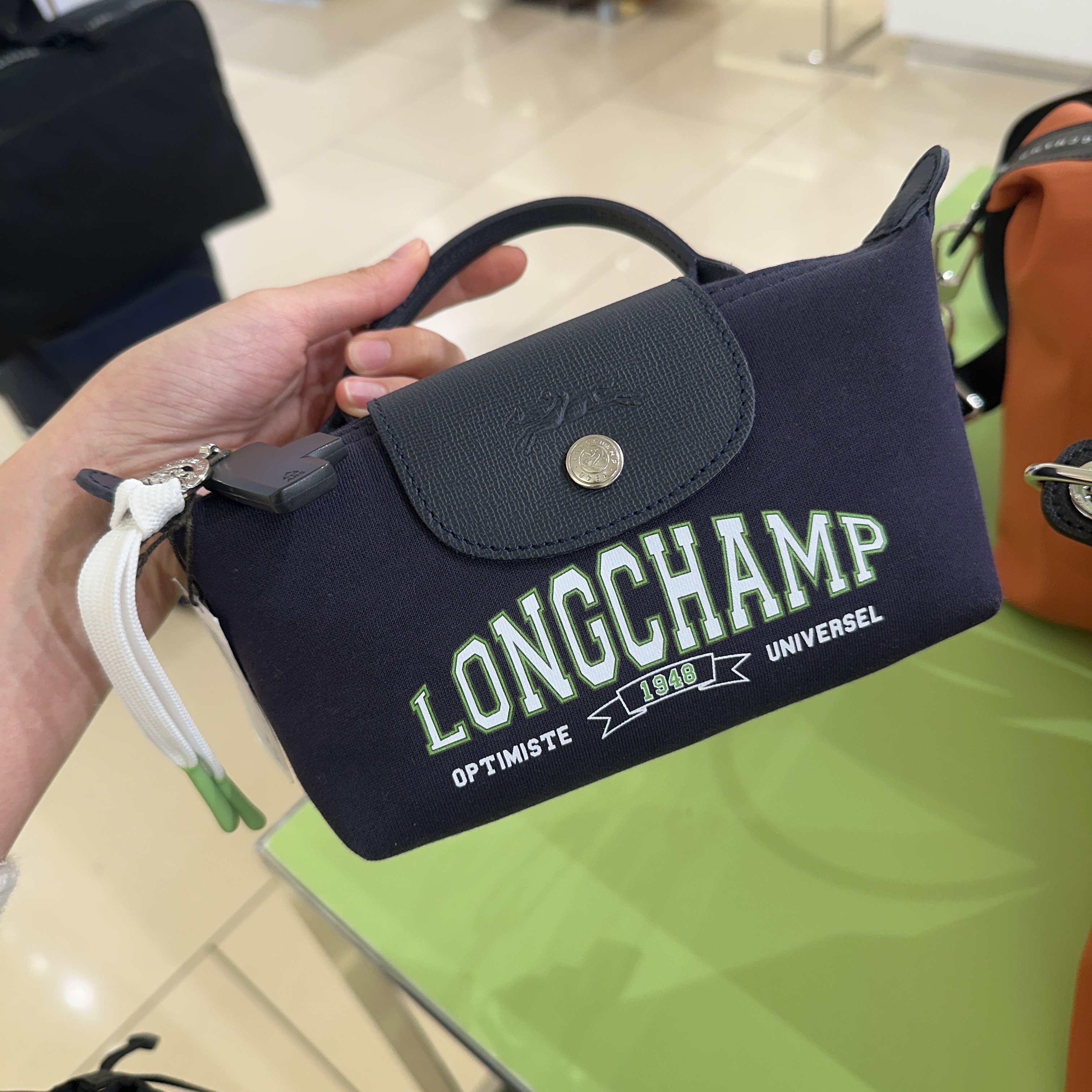 Longchamp LE PLIAGE ORIGINAL POUCH WITH HANDLE navy logo
