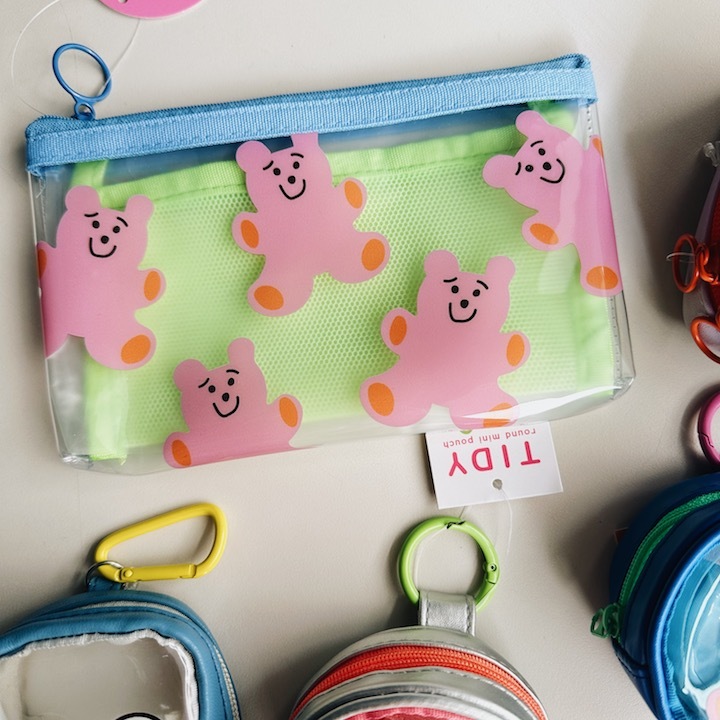 Chic_小熊 附細網透明筆袋 收納包｜日本Greeting Life
