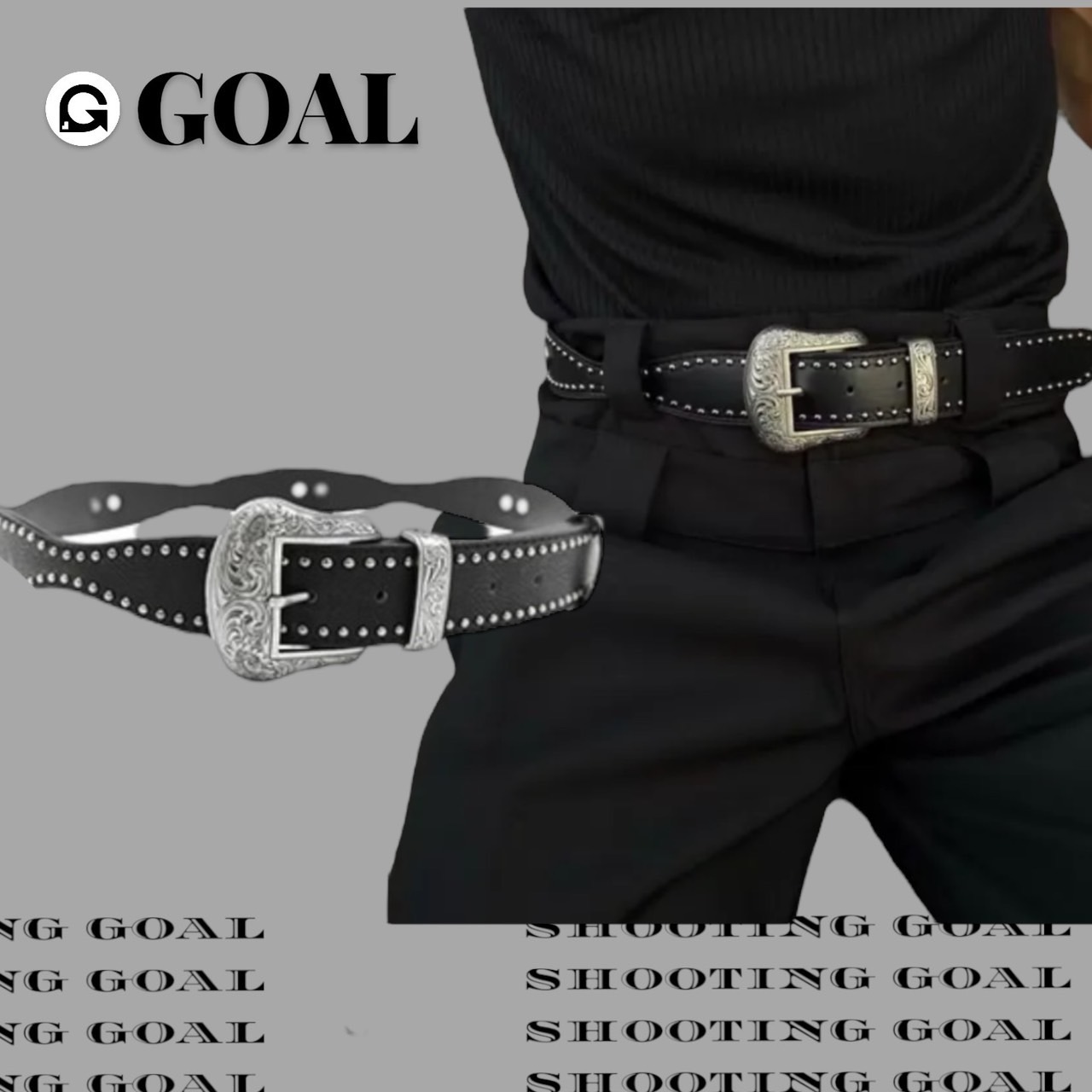 (GOAL) 雕花 復古 鉚釘 皮革 洞洞皮帶 Y2K