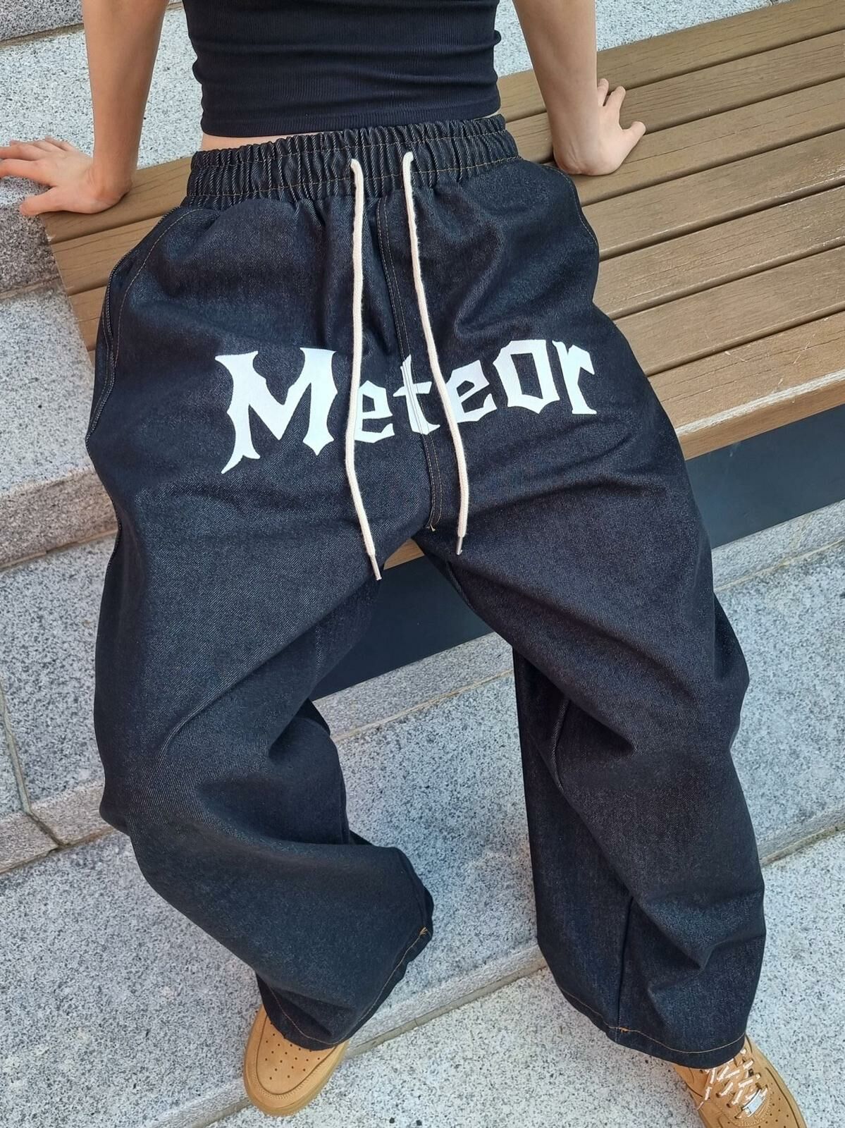 英文字鬆身牛仔褲 P3057