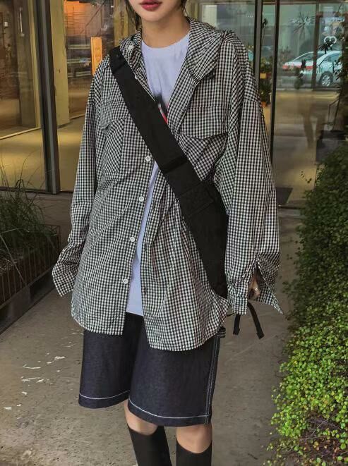 格仔連帽長袖恤衫 S2288