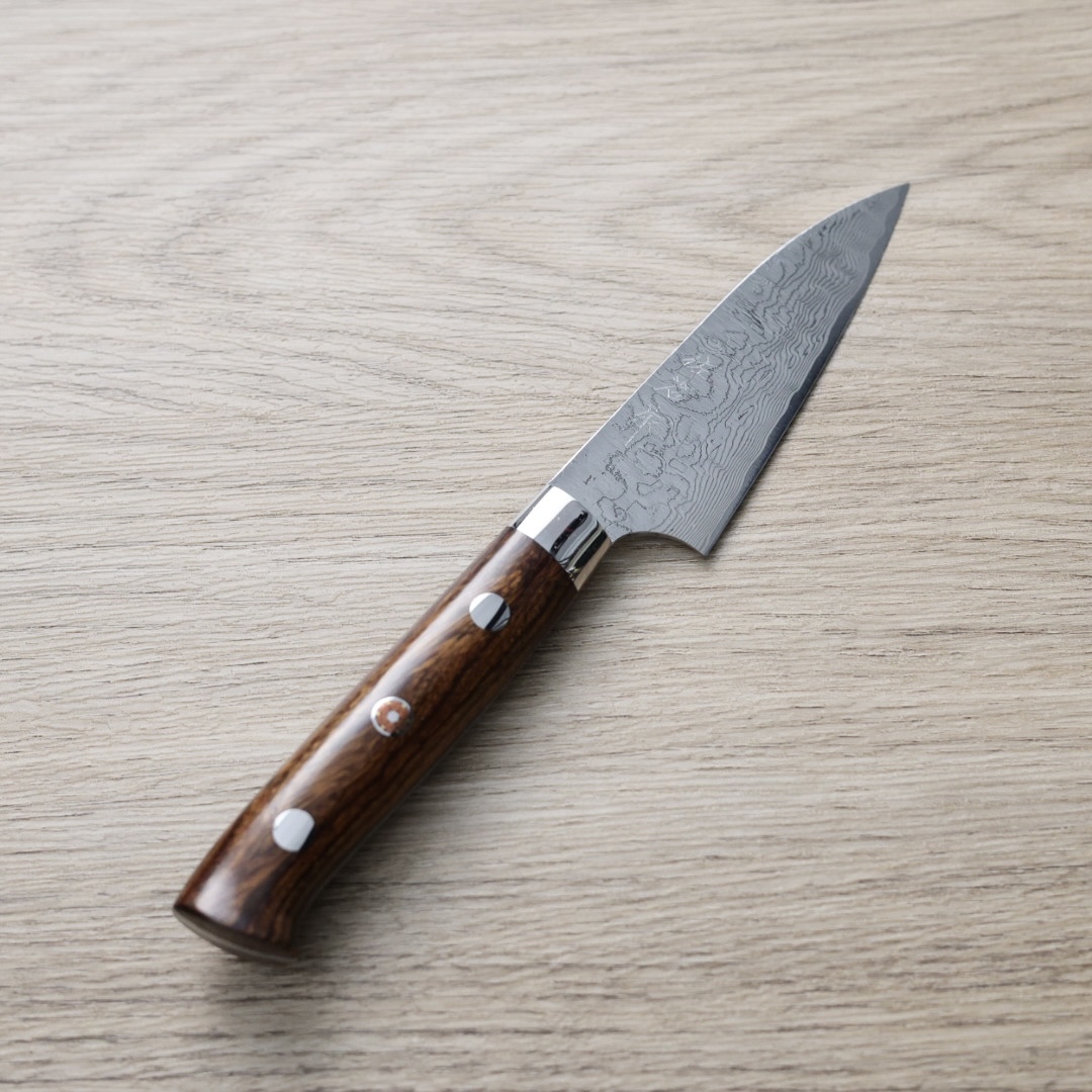 佐治武士 蔬果 90mm R2粉末HSS鋼 大馬士革 沙漠鐵木柄