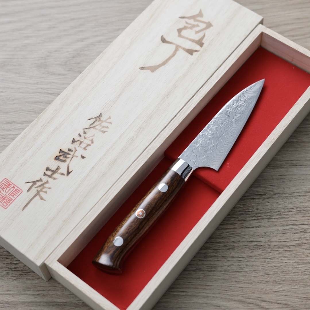 佐治武士 蔬果 90mm R2粉末HSS鋼 大馬士革 沙漠鐵木柄