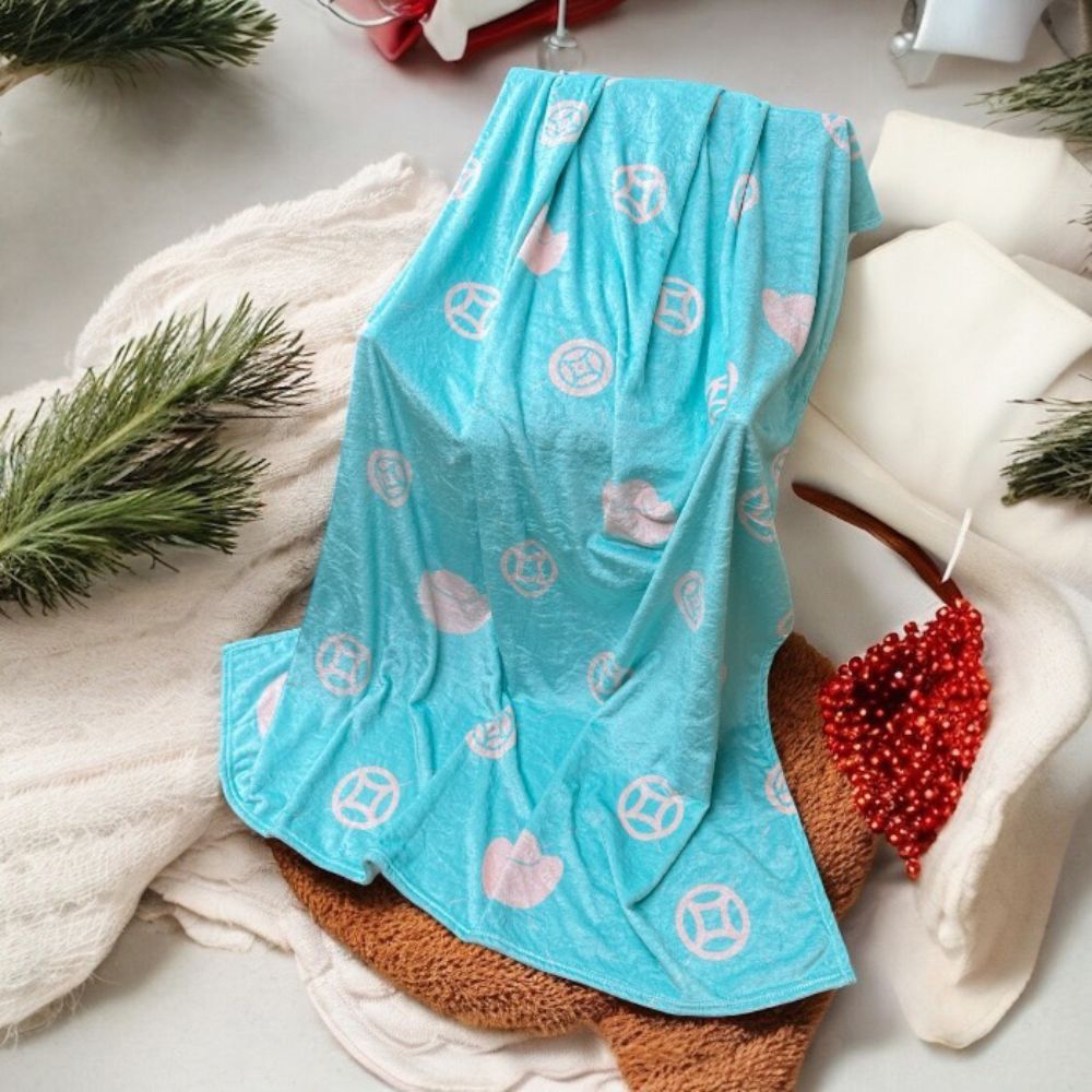 【風水好好玩】財富滿爆賺翻被法蘭絨毯 (錢幣/元寶/招財)