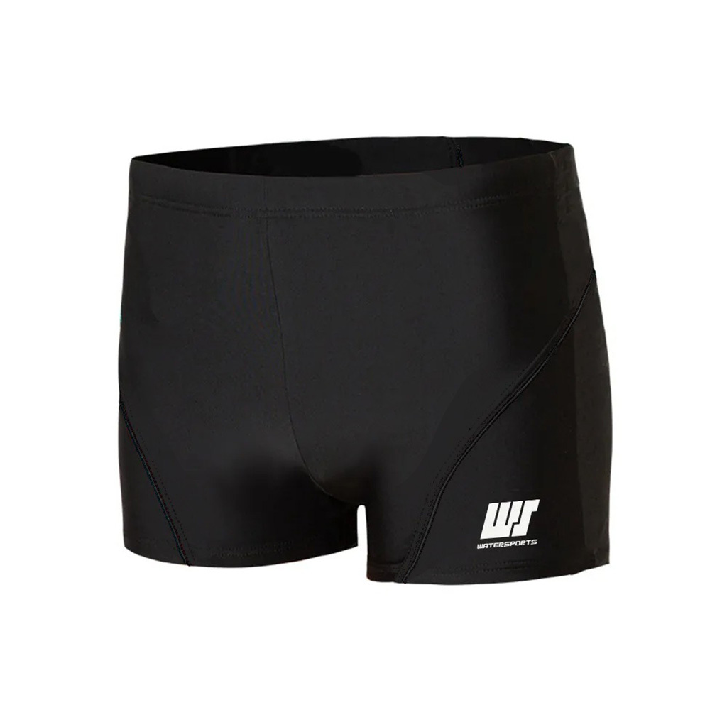 男士經典款式純色平腳泳褲 - 黑