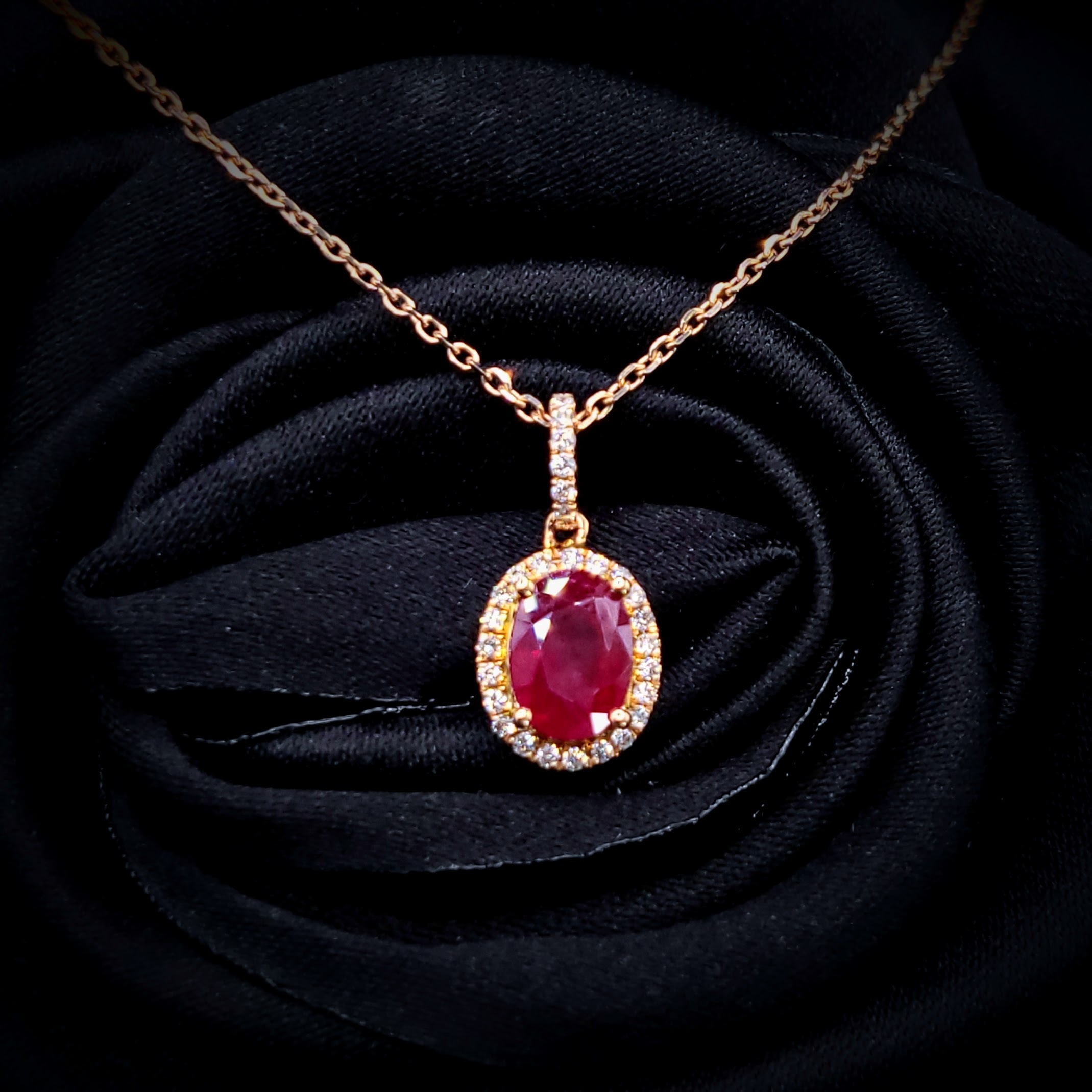 18K Rose Gold 1.13ct Ruby and Diamond Pendant