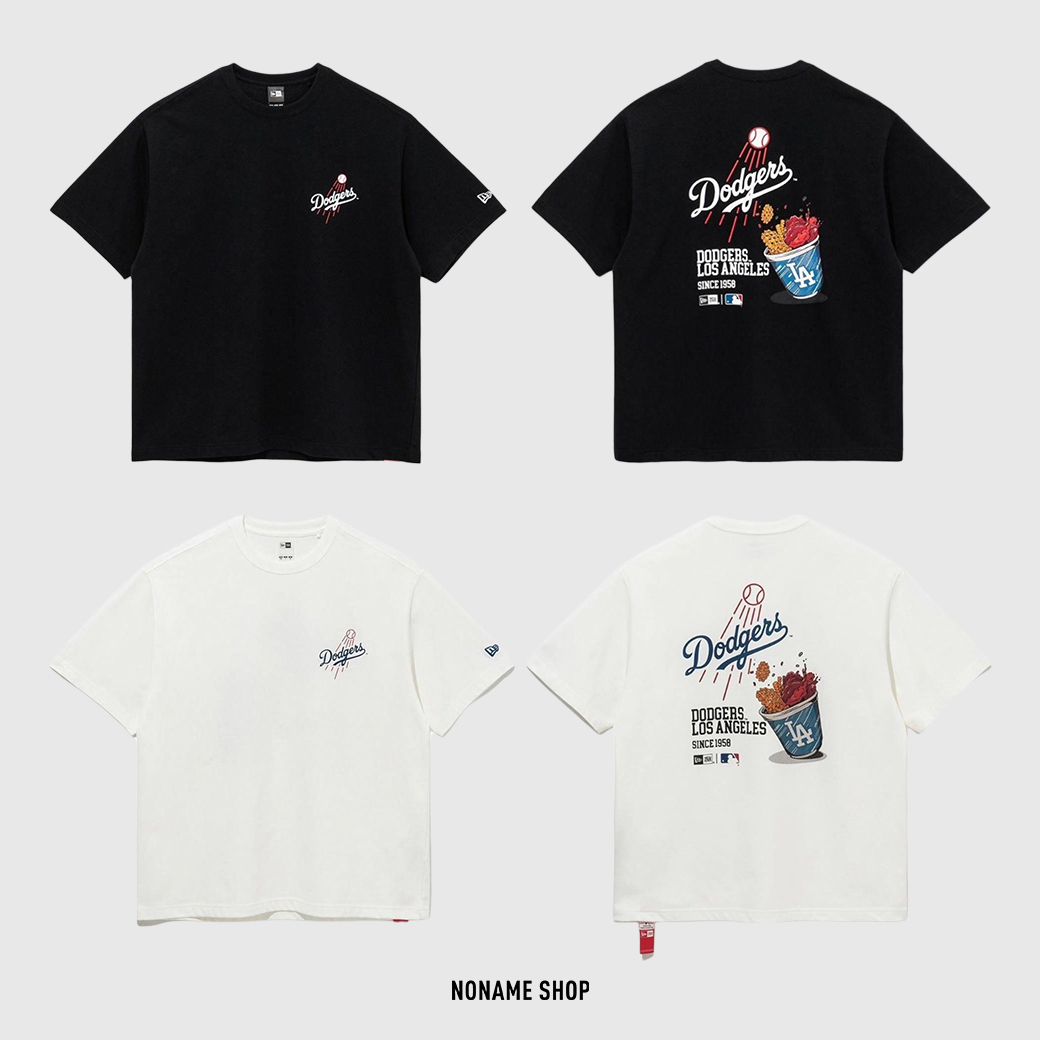 NEW ERA MLB 洛杉磯道奇隊LA 球場美食 爆米花 薯餅 復古印花 短袖 兩色 (男款)