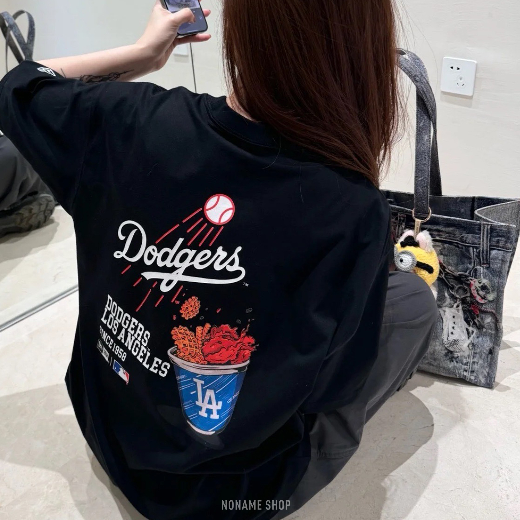 NEW ERA MLB 洛杉磯道奇隊LA 球場美食 爆米花 薯餅 復古印花 短袖 兩色 (男款)