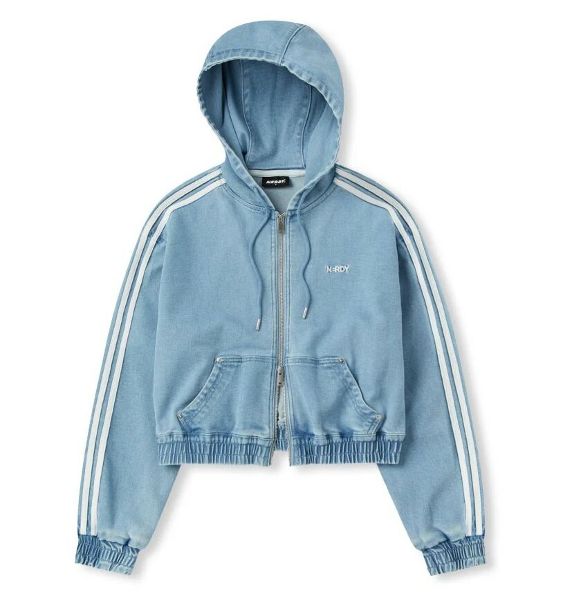 [K] NERDY PNEF24TR0751 W'S DENIM HOODIE TRACK TOP,LIGHT BLUE, PNEF24TR0751 (KN56)