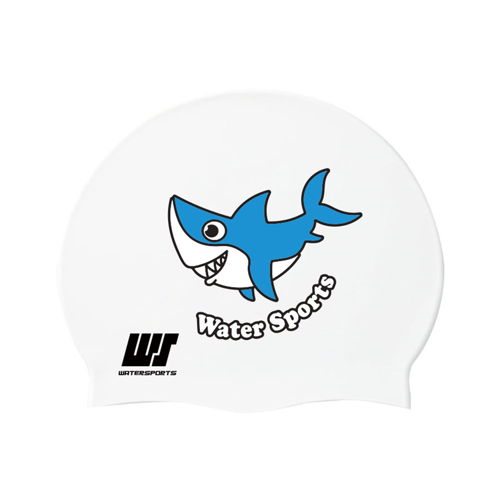 兒童鯊魚矽膠泳帽 - 白