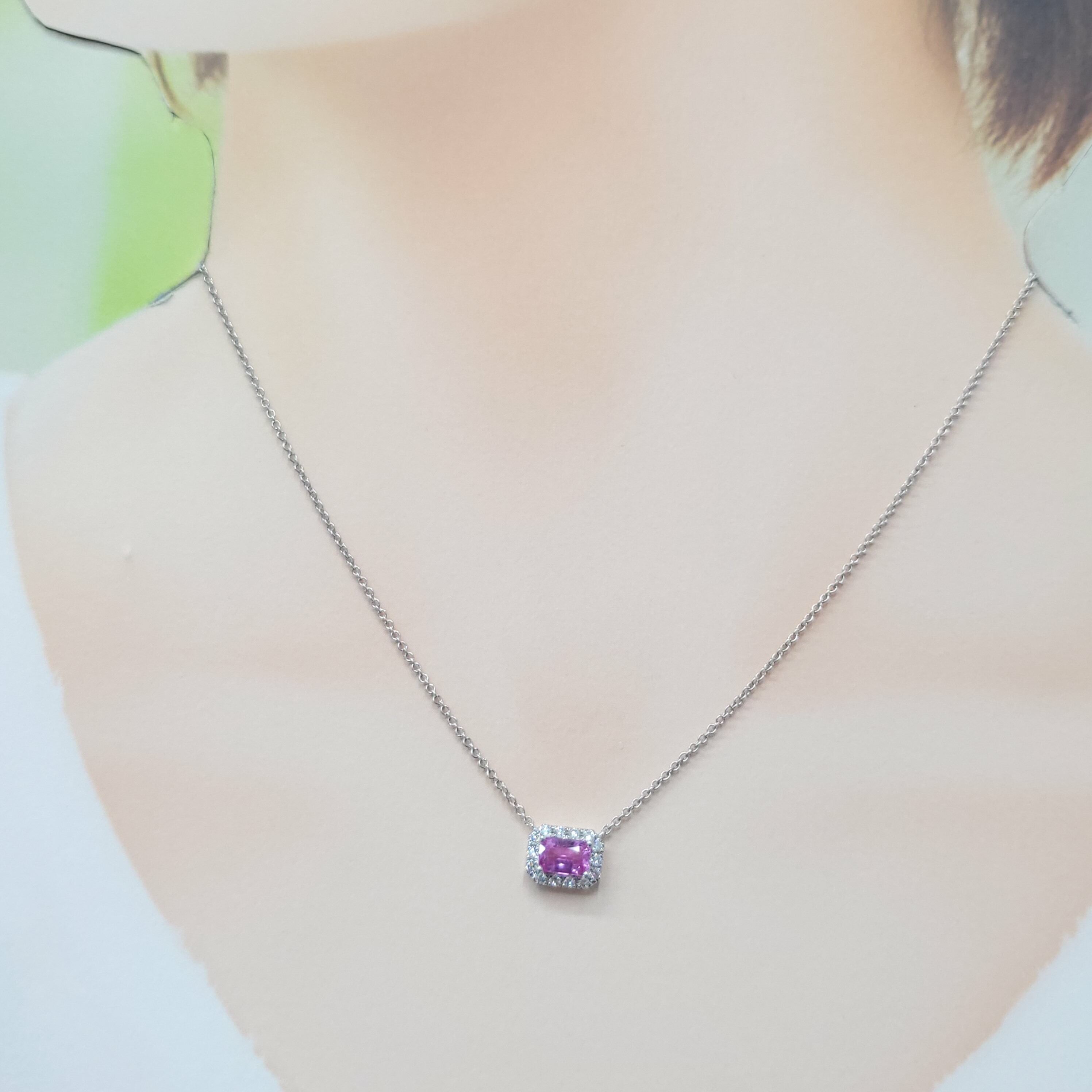 18K White Gold 0.73ct Pink Sapphire and Diamond Necklace