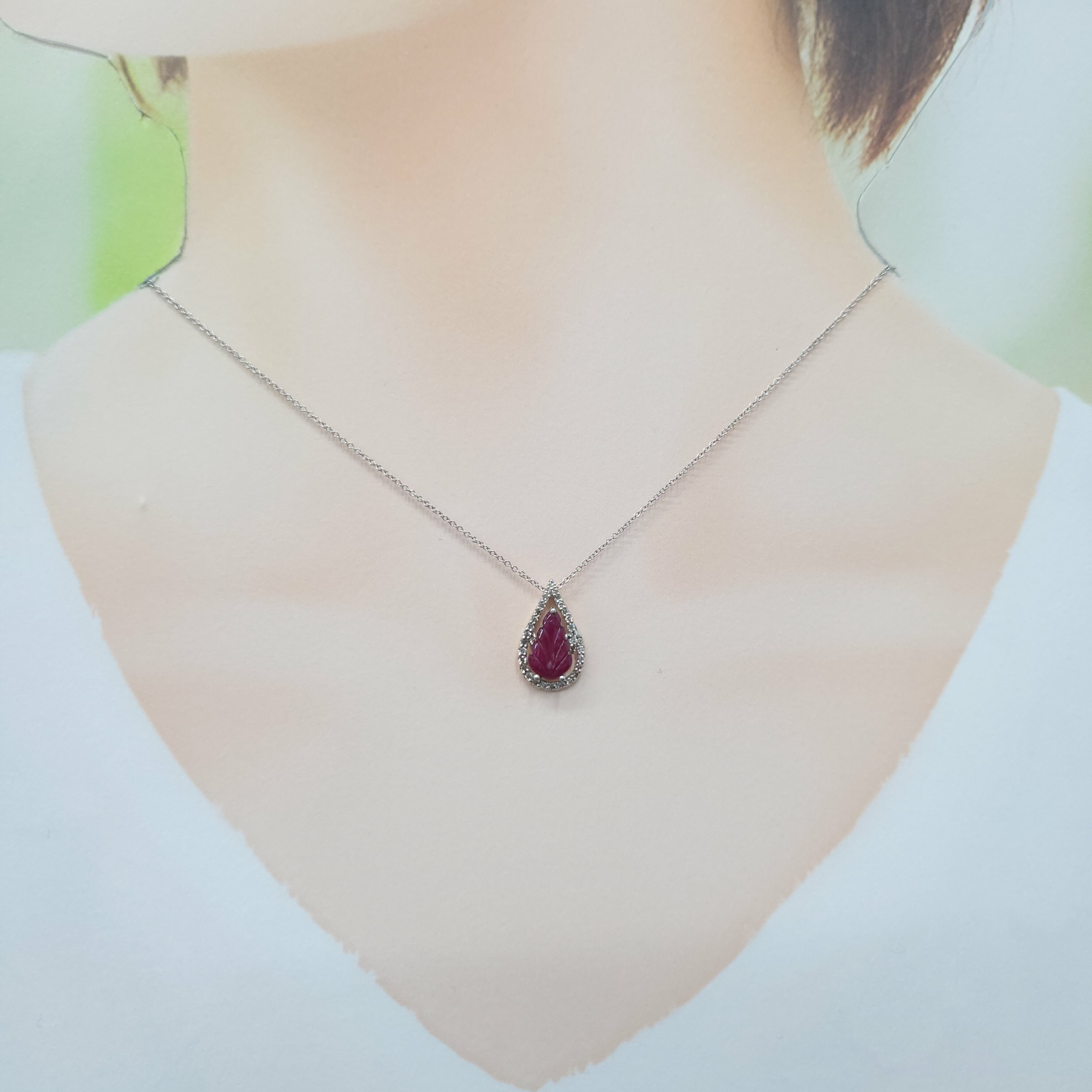 全新18K白金【單粒1卡34份紅寶石】配21份鑽石吊墜