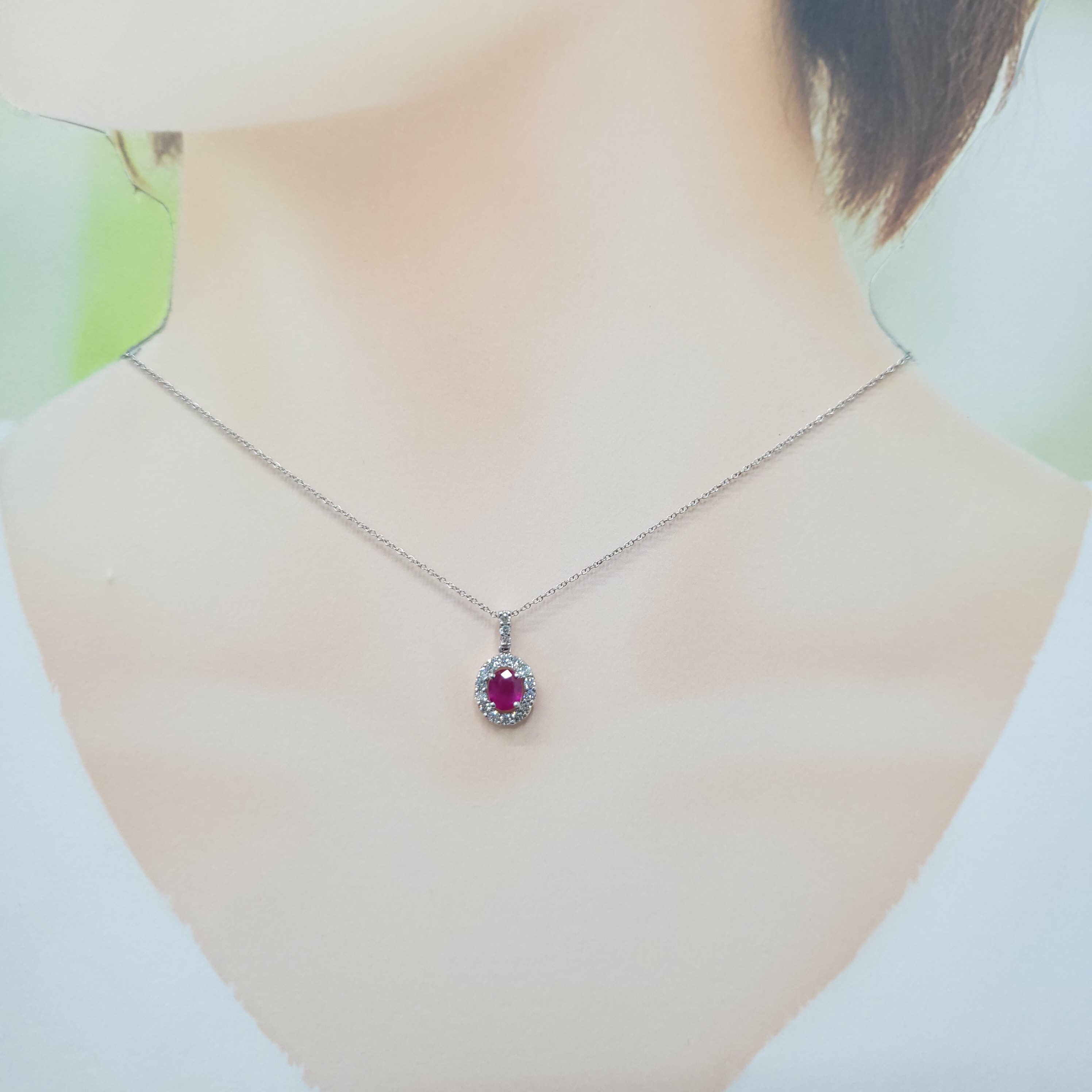 18K White Gold 0.80 Ruby and Diamond Pendant