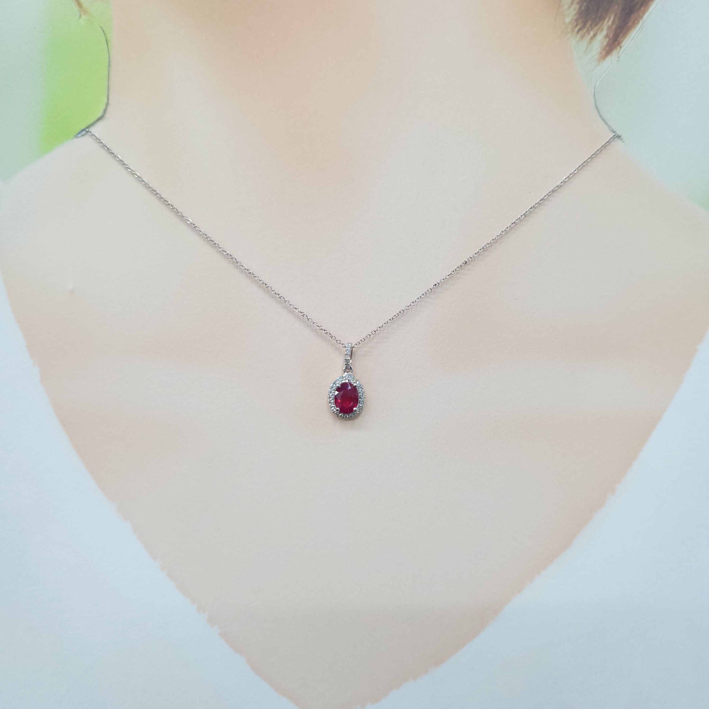 18K White Gold 0.93ct Ruby and Diamond Pendant