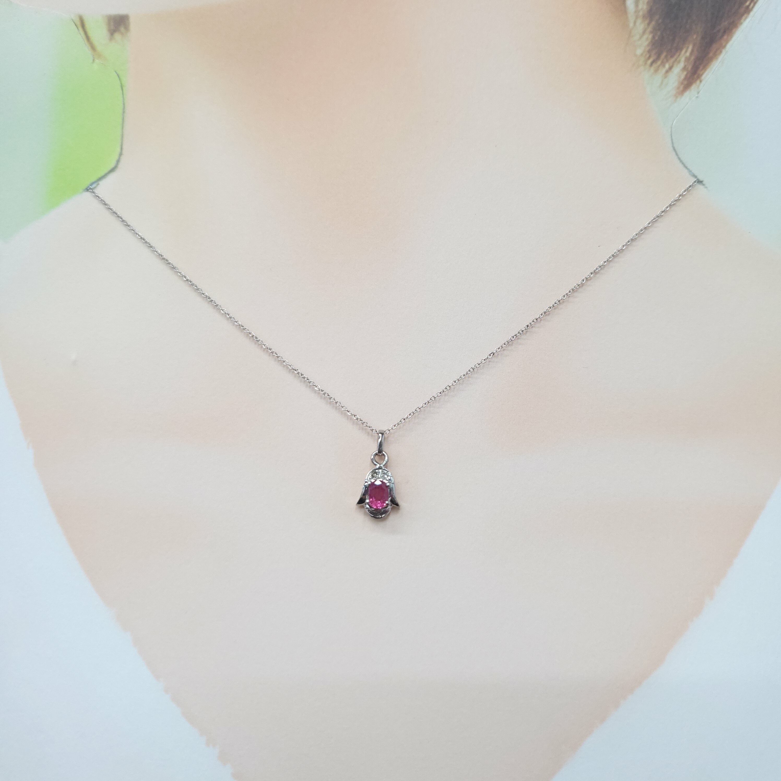 18K White Gold 0.33ct Ruby and Diamond Pendant