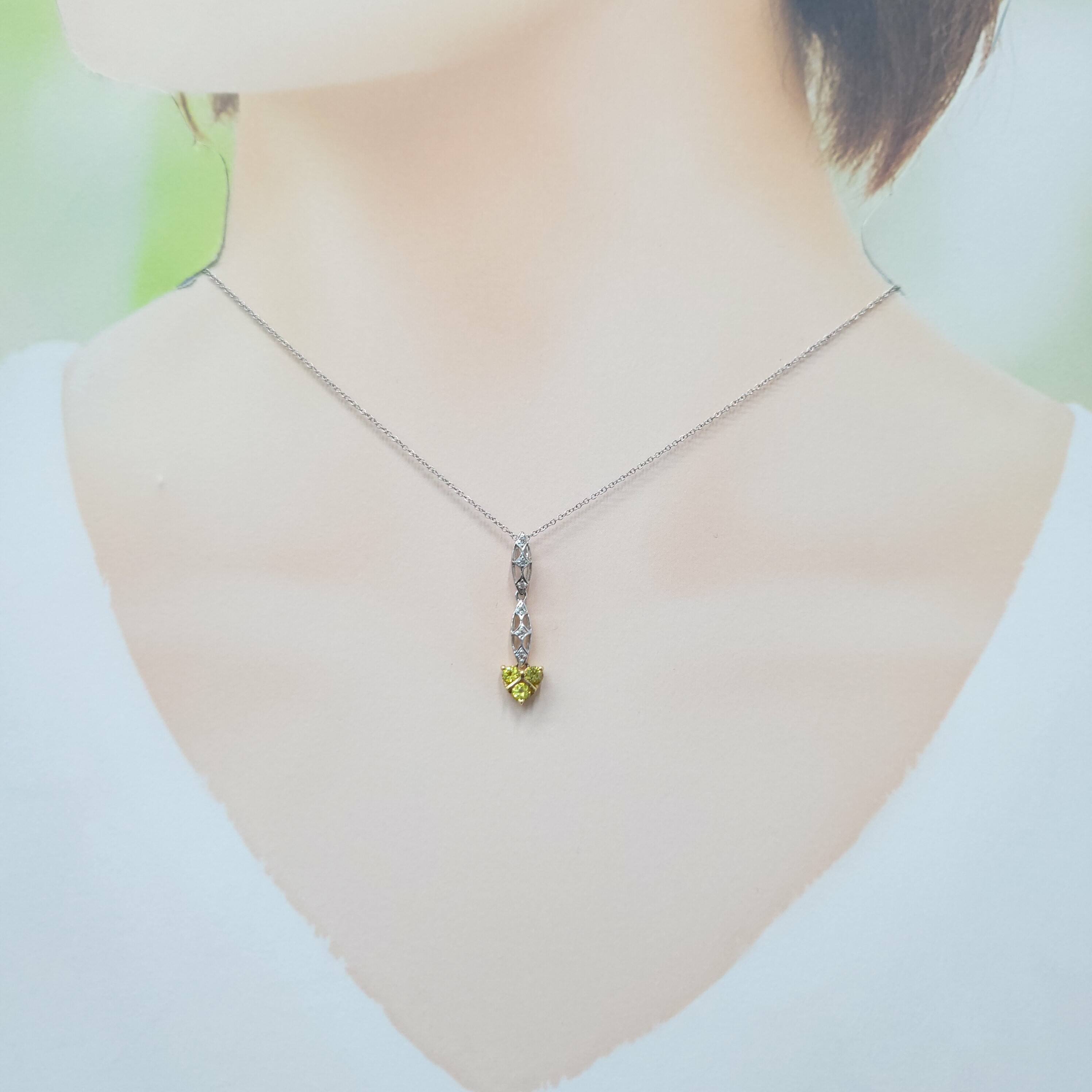 18K White Gold 0.36ct Yellow Stone and Diamond Pendant