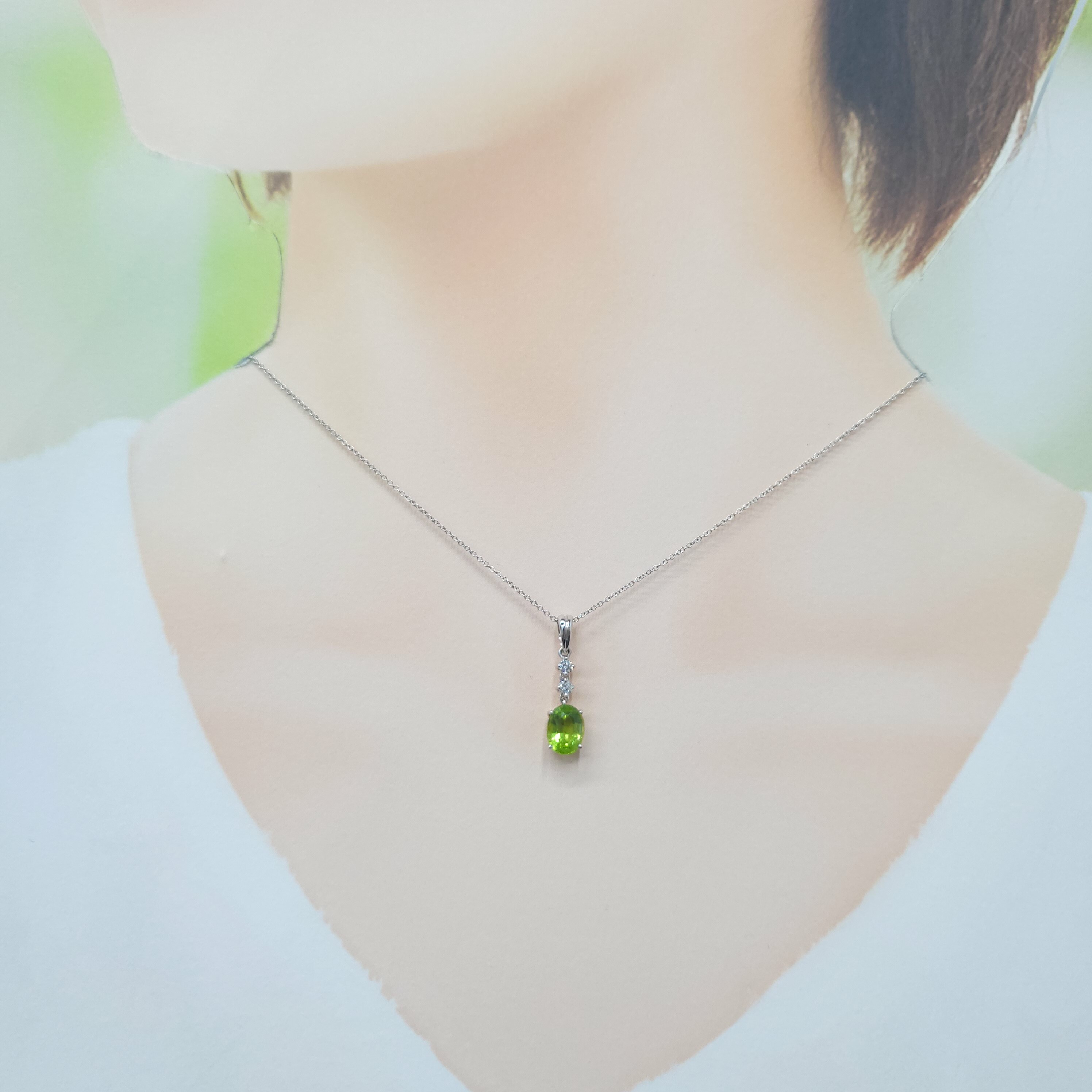 全新18K白金綠晶配11份鑽石吊墜