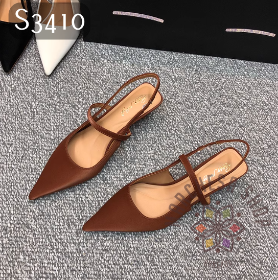 S3410 - 牛皮絲綢一字帶尖頭特色低踭涼鞋 (徧細一碼)