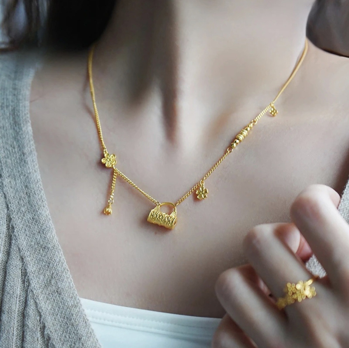 【金輝】金碩果累累平安鎖包古法金項鍊