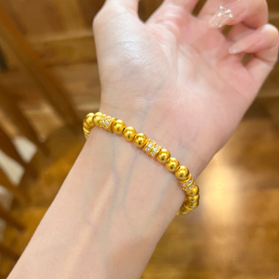 【金輝】古法沙金點鑽跑環招財手鍊