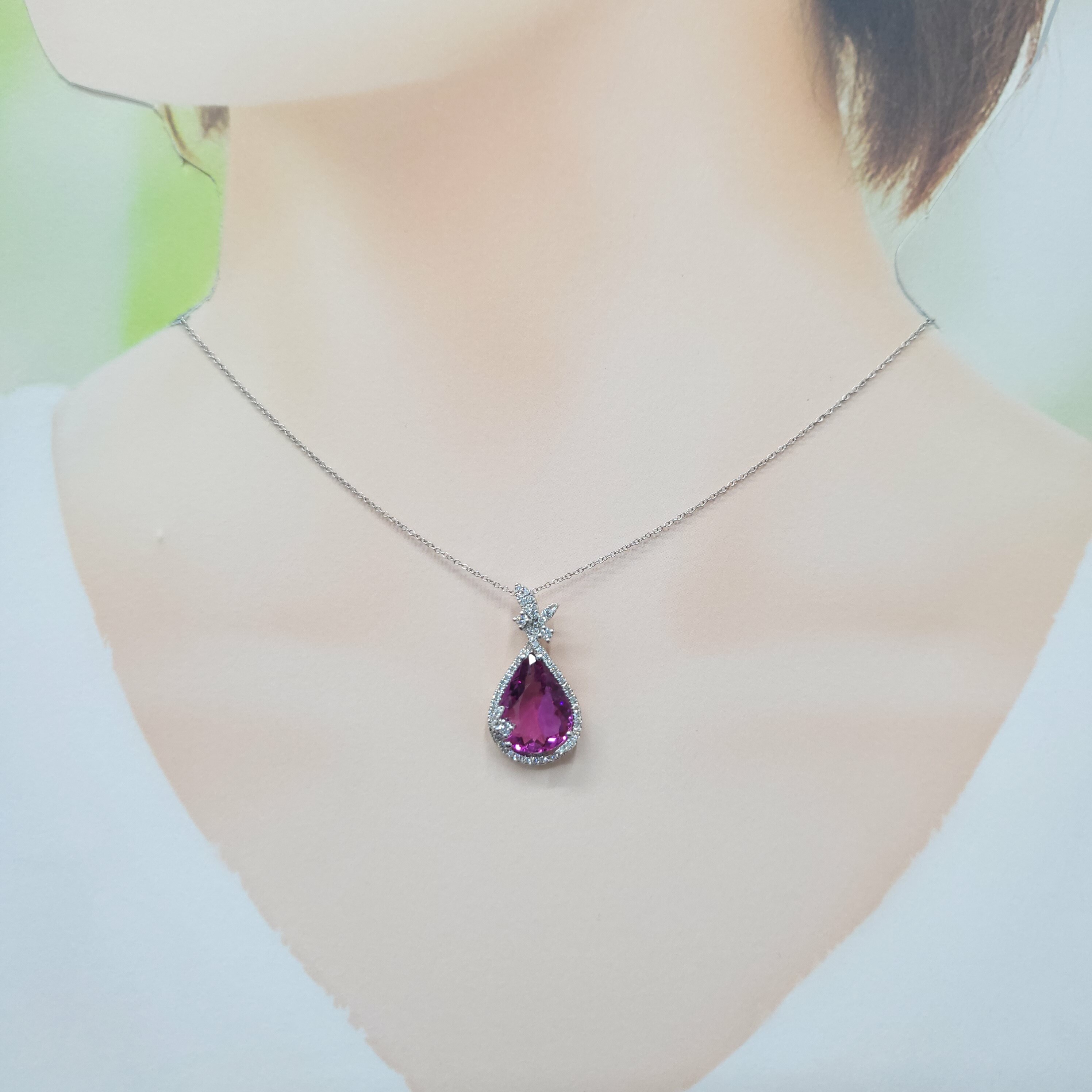 18K White Gold 4.63ct Tourmaline and Diamond Pendent