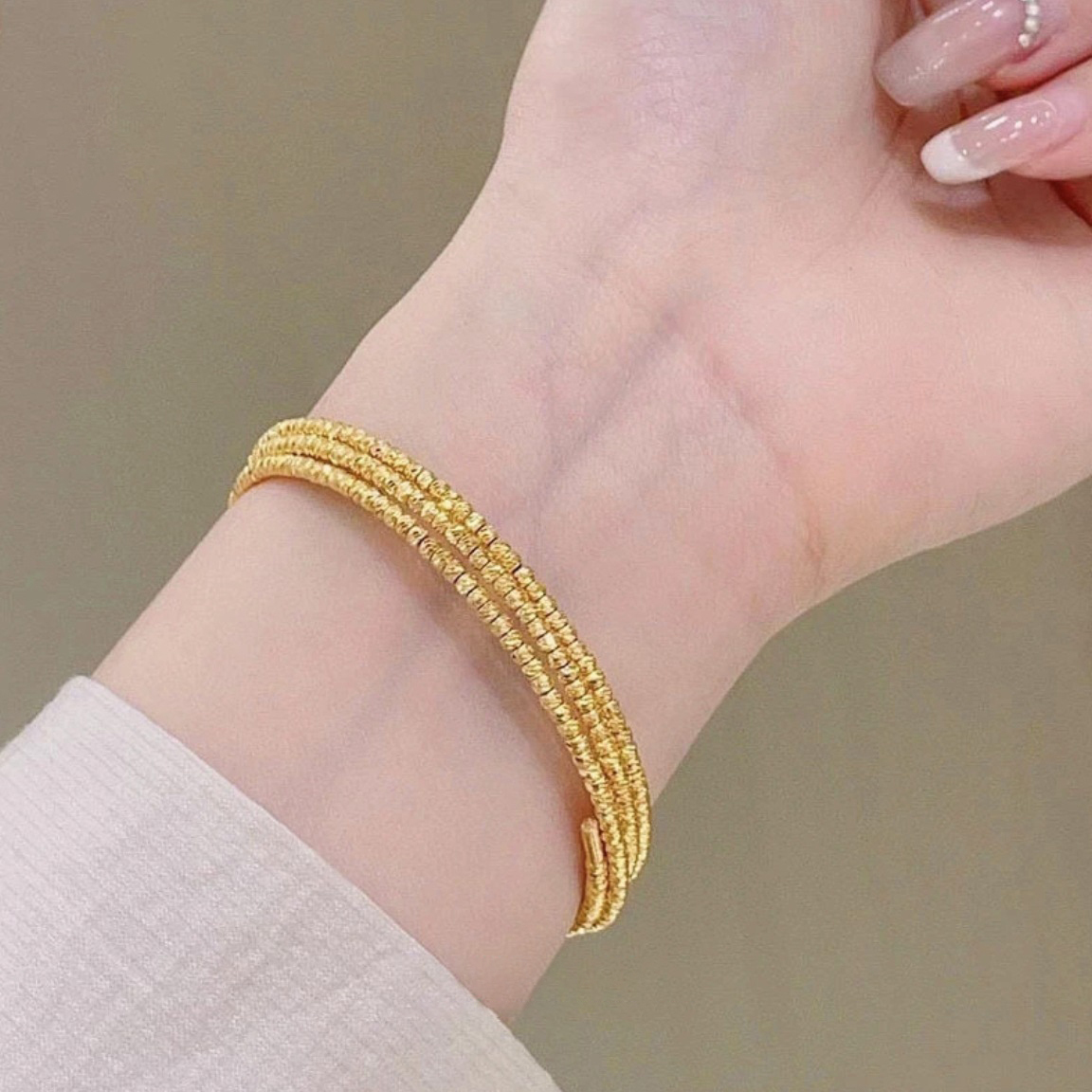 【金輝】古法沙金閃閃三圈招財手鐲