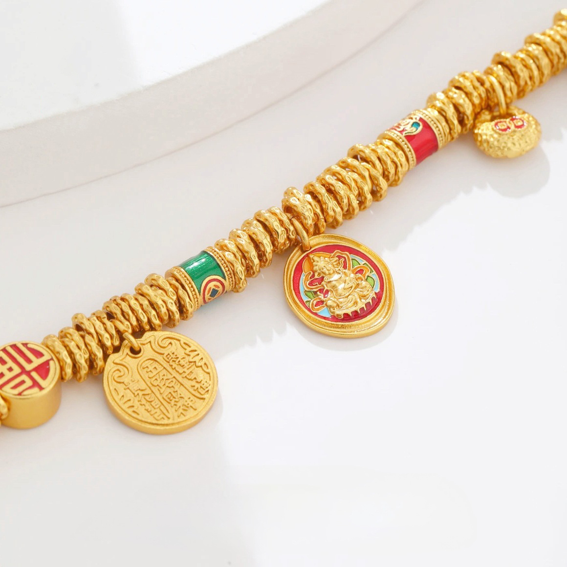 【金輝】古法沙金五路財神盤纏招財手鍊