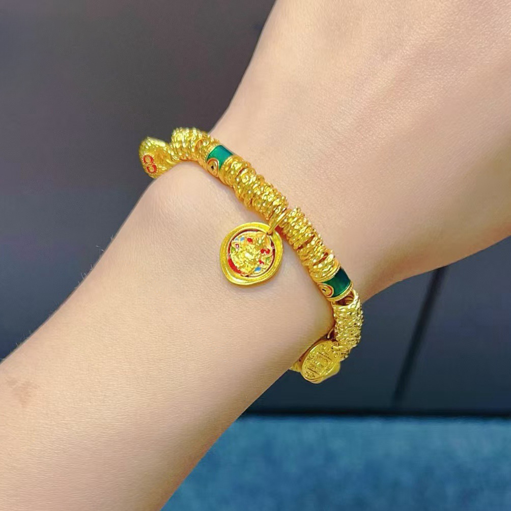 【金輝】古法沙金五路財神盤纏招財手鍊