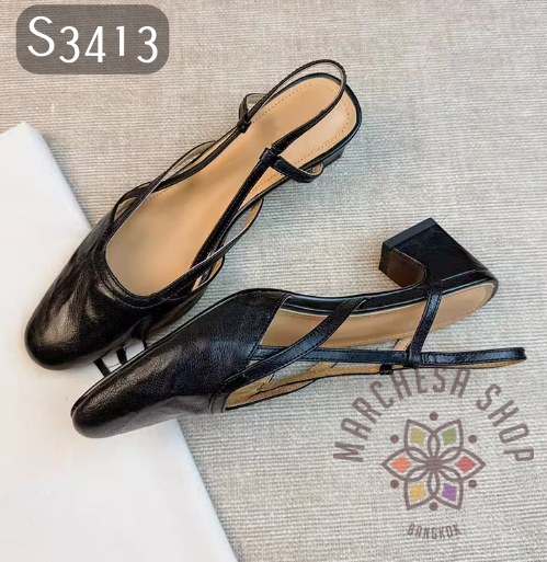 S3413 - 頭層小牛皮方頭鏤空搭帶高踭涼鞋