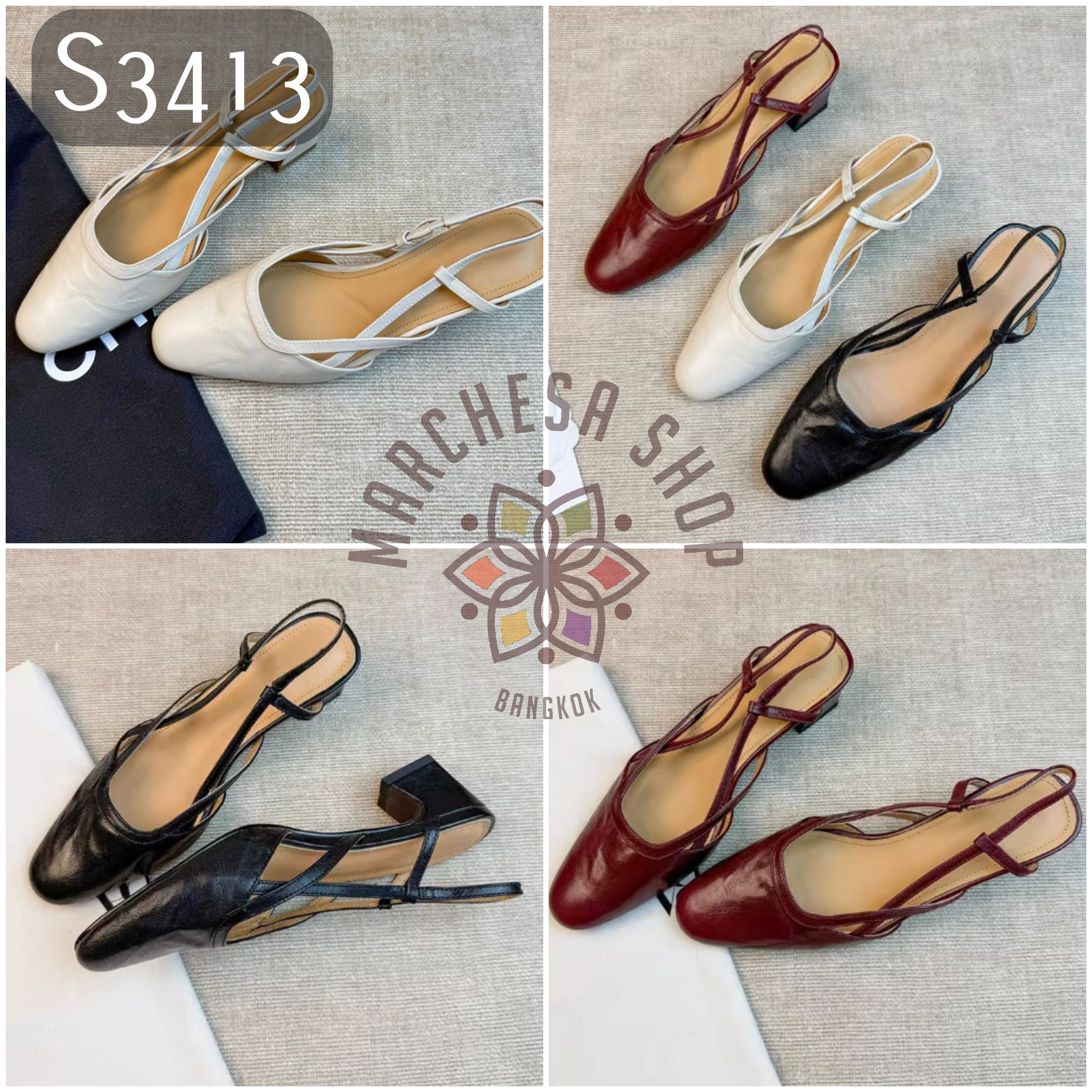 S3413 - 頭層小牛皮方頭鏤空搭帶高踭涼鞋