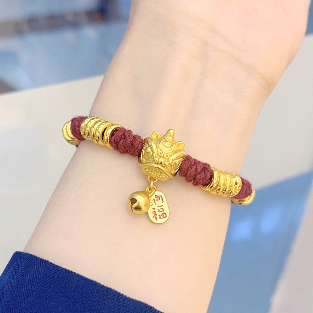 【金輝】咬財平安醒獅招財盤纏手繩-紅繩/彩繩