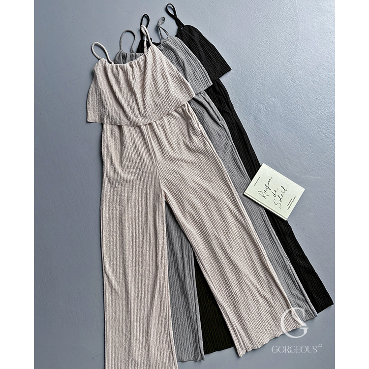 G6575 現貨「歐膩波浪紋細肩長褲套裝」