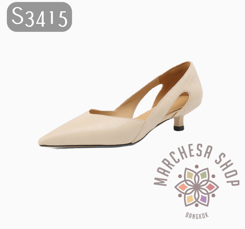 S3415 - 羊皮水磨鏤空尖頭低踭鞋