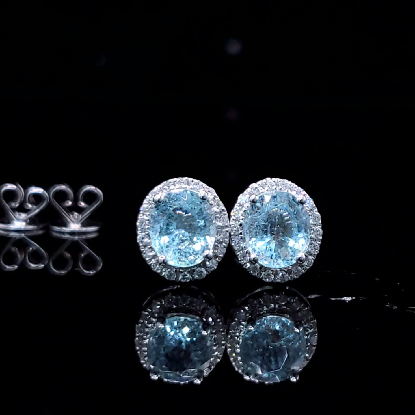 全新18K白金【主石1卡33份帕拉伊巴】 配14份鑽石耳環