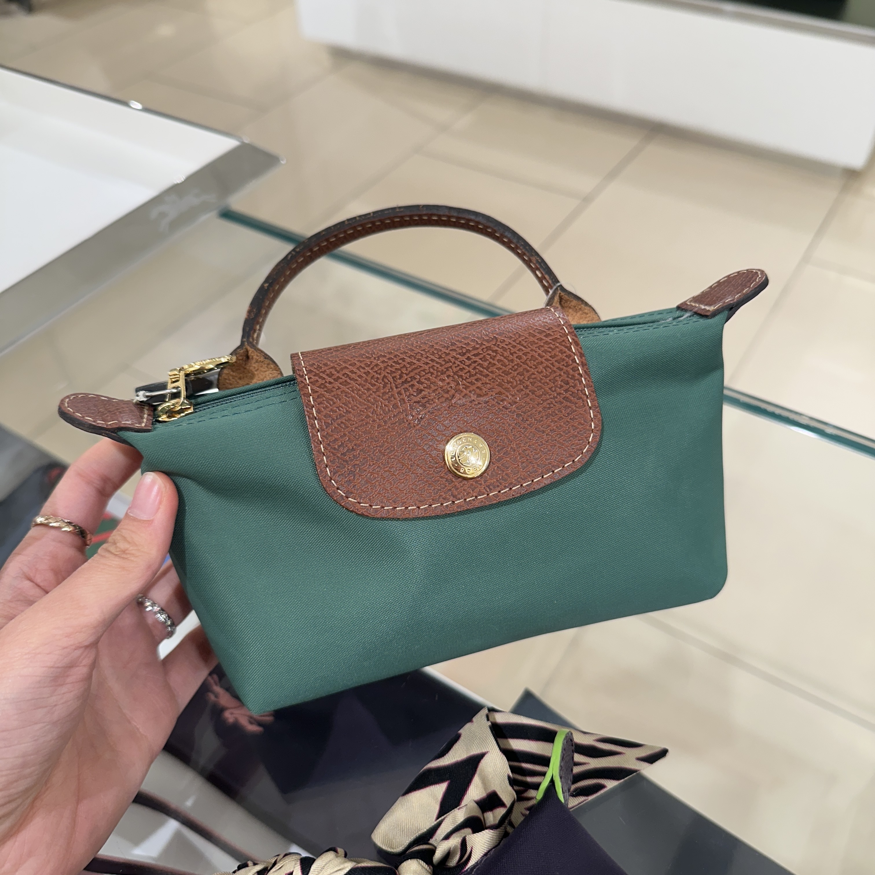 Longchamp LE PLIAGE ORIGINAL POUCH WITH HANDLE Green 