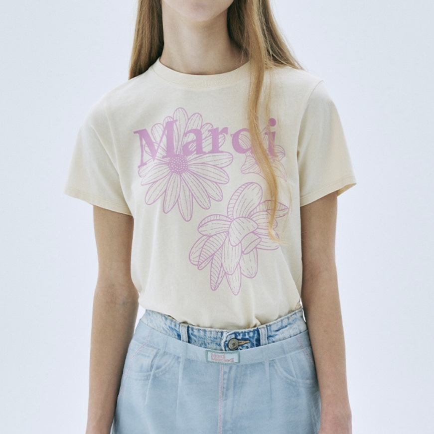 MARDI MERCREDI 修身款 花卉 奶油底短袖 上衣 春夏服飾 金高銀同款 韓國代購