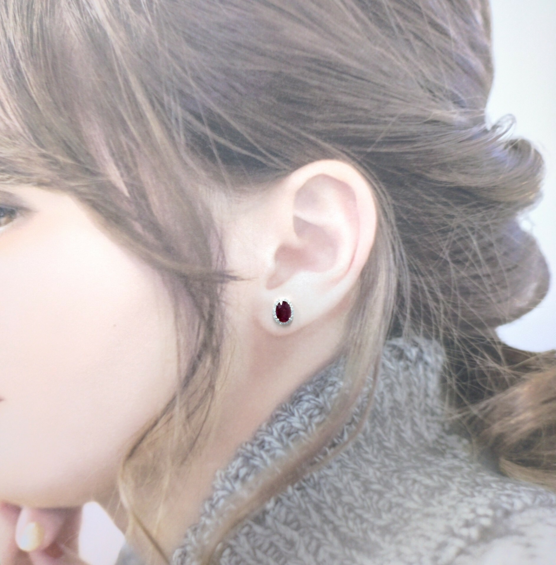 全新18K白金【主石1卡57份紅寶石】配14份鑽石耳環