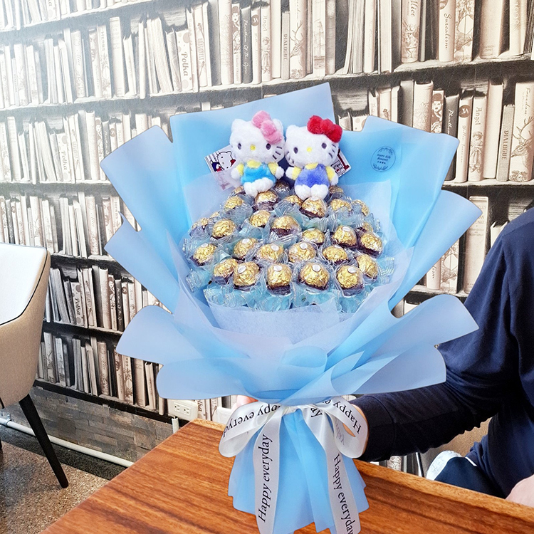 30朵金莎花束,Kitty 美樂蒂,藍色包裝