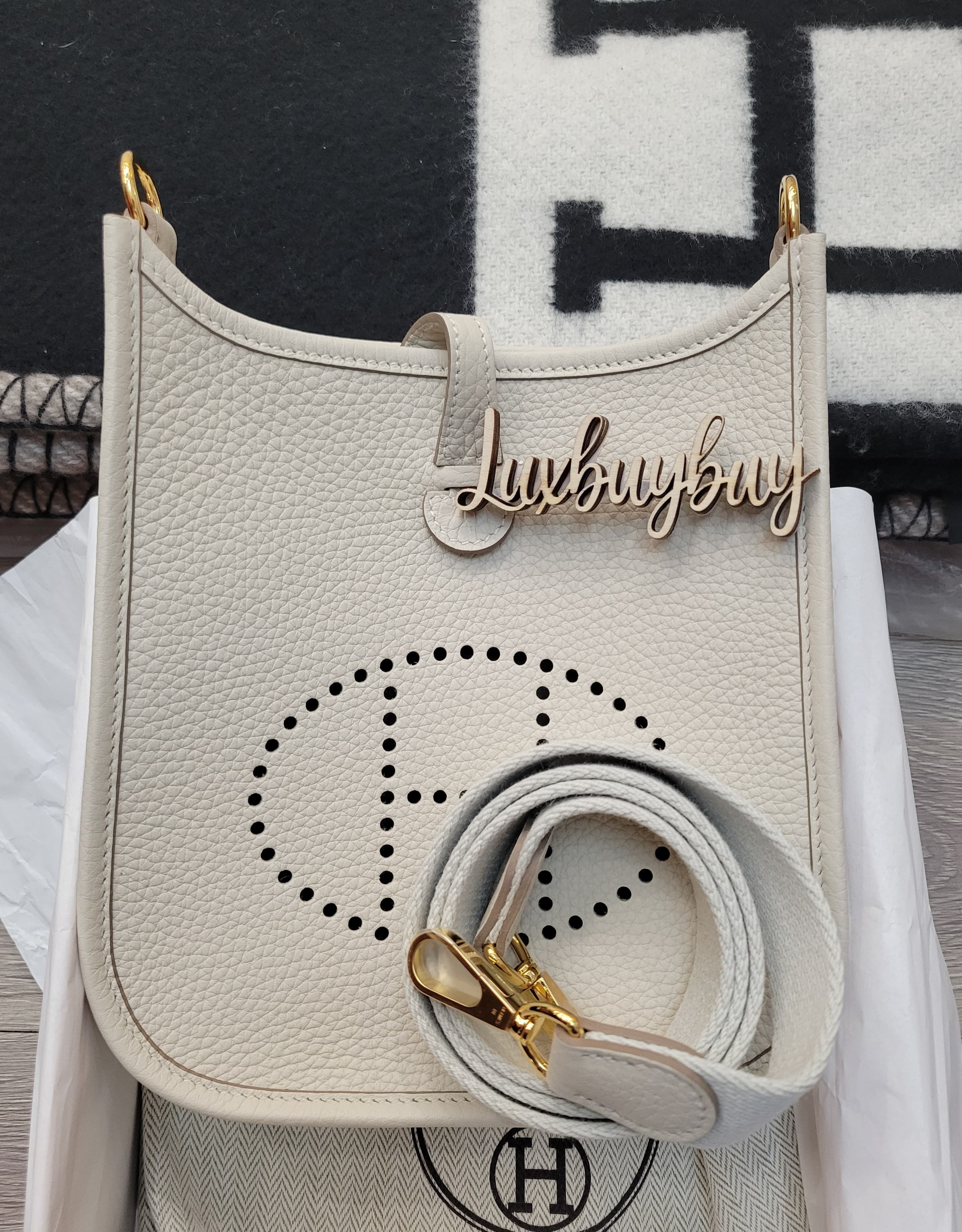 HERMES MINI EVELYNE 10 CRAIE CC SHORT STRAP 85CM 奶昔白 短帶 金扣