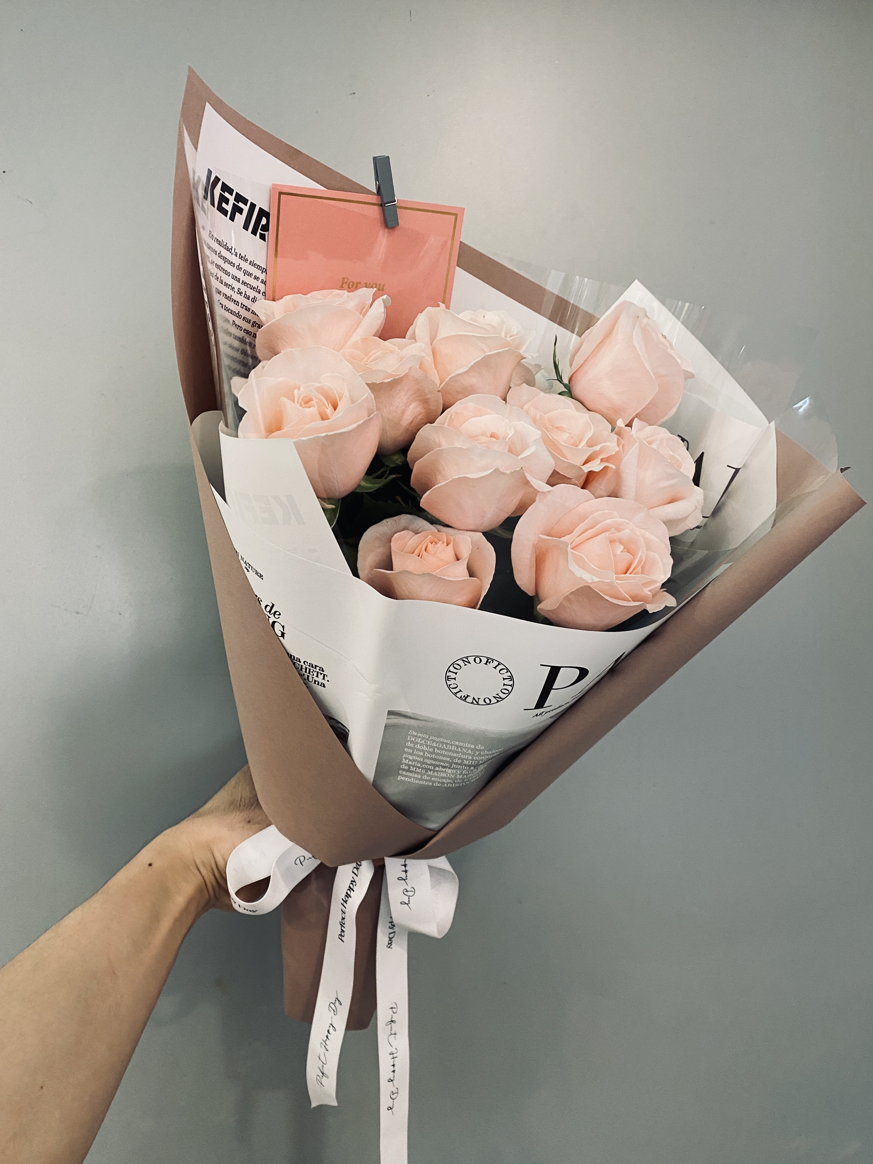 純 粉玫瑰花束(S)