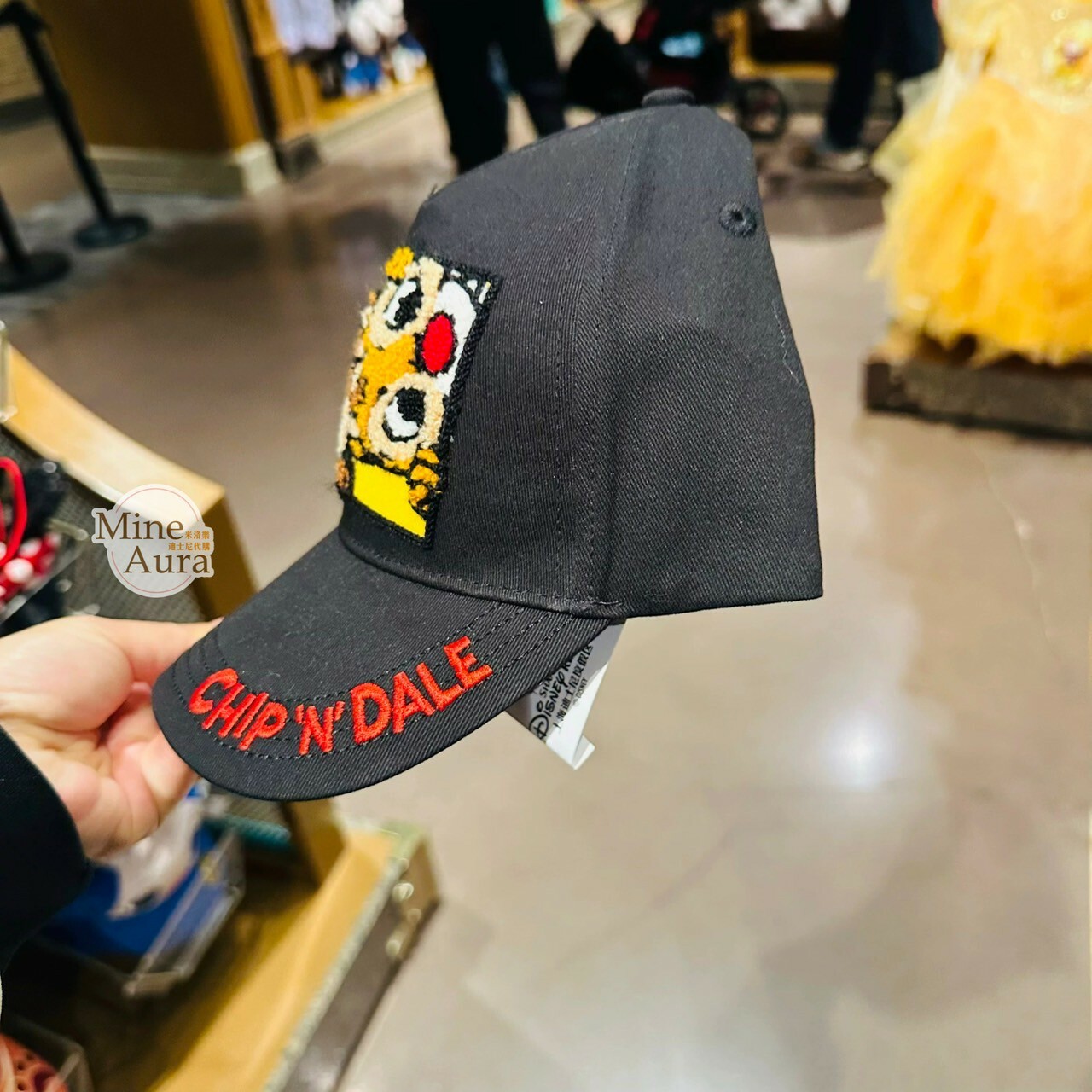 奇奇蒂蒂 Chip 'n Dale 偷看圖案 QQ毛 造型 黑底 棒球帽 帽子 -上海迪士尼樂園