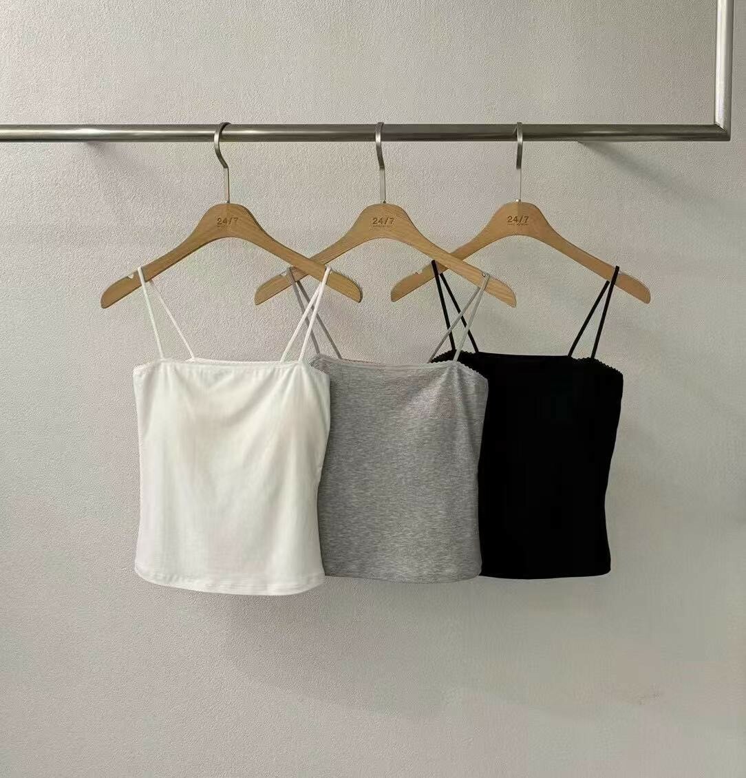 細肩帶蕾絲邊襯墊bra背心