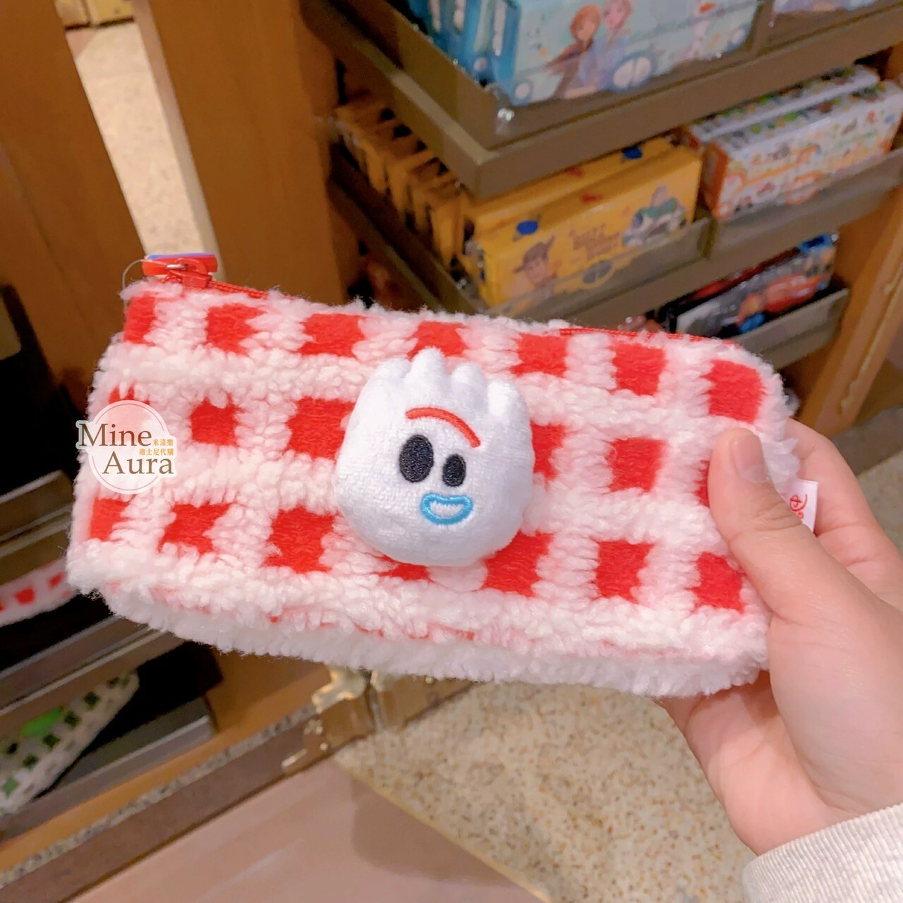 叉奇 Forky 大頭 格紋 絨毛造型 筆袋 收納袋 玩具總動員 Toy Story -上海迪士尼樂園